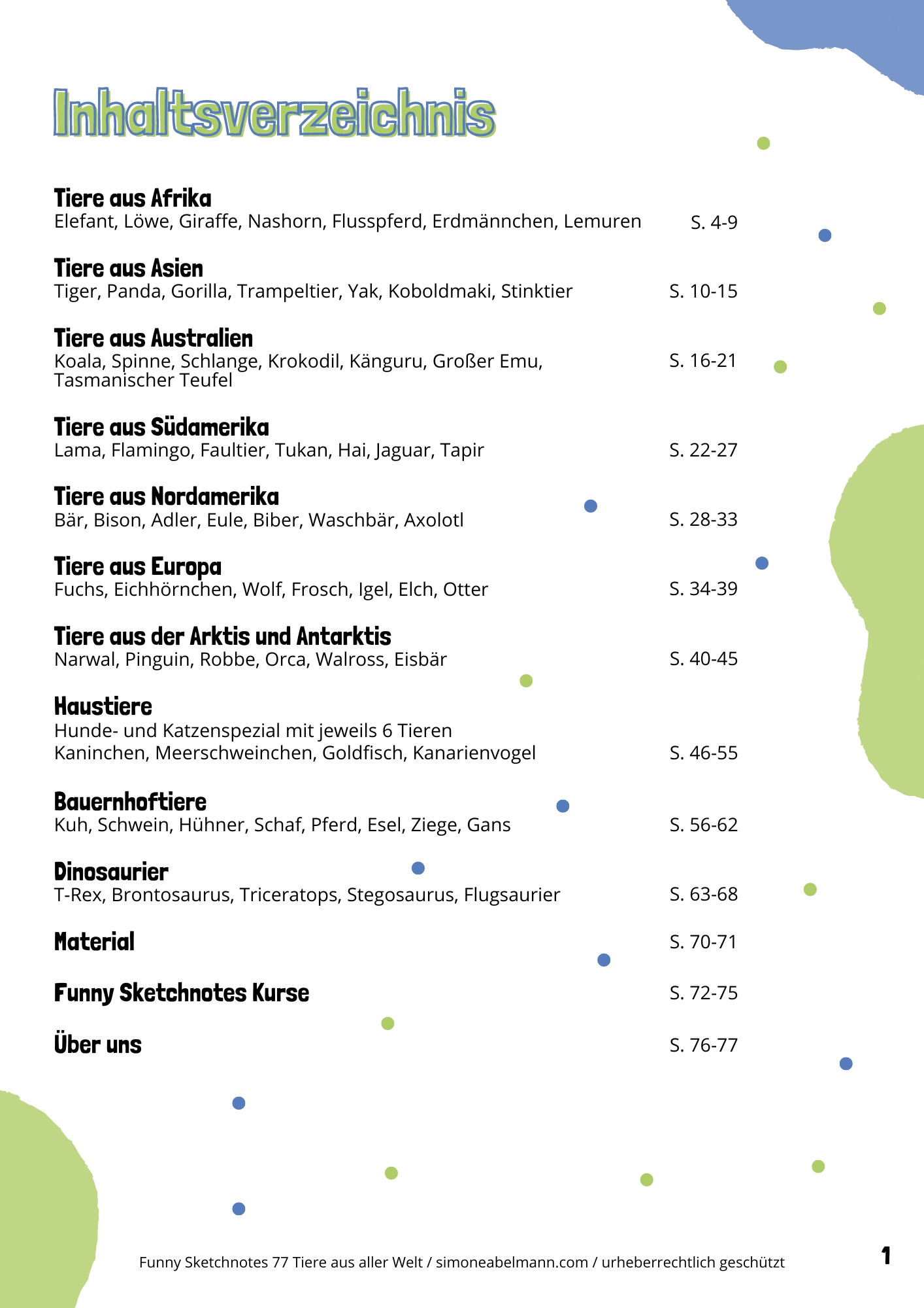 77 Tiere aus aller Welt Inhalt